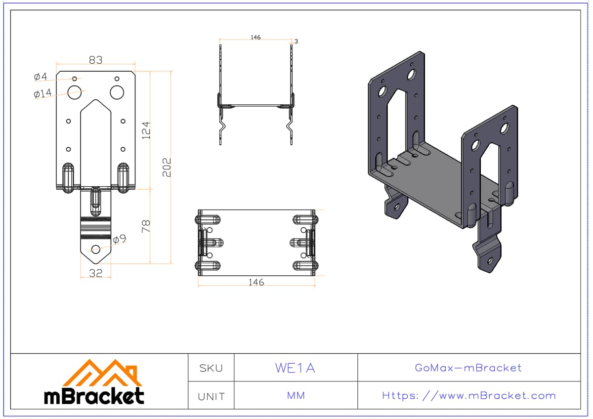 Fixed Post Base Concrete Embed Connector - 3.0*92*210 Product Dimensions