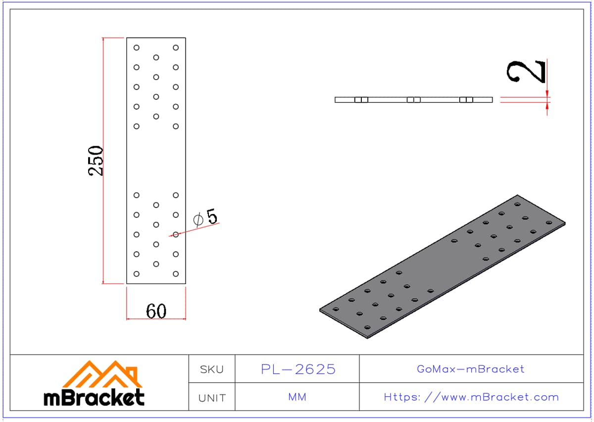 Flat Plate Connector Nail Plate Connector Timber Roof Truss Connector - 2*60*250 Product Dimensions