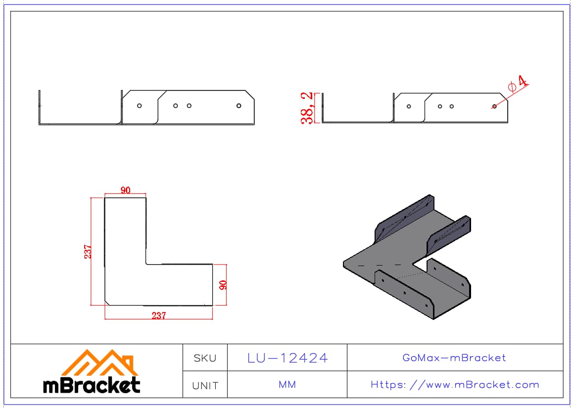 LU Wall Corner Connector Light Steel Connector - 1.2*240*240 Product Dimensions