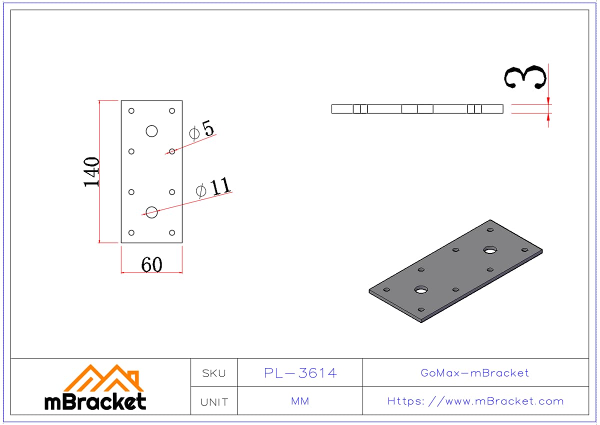Flat Plate Connector | Nail Plate Connector | Truss Connector | Wood Roof Metal Fittings - 3*60*140 Product Dimensions