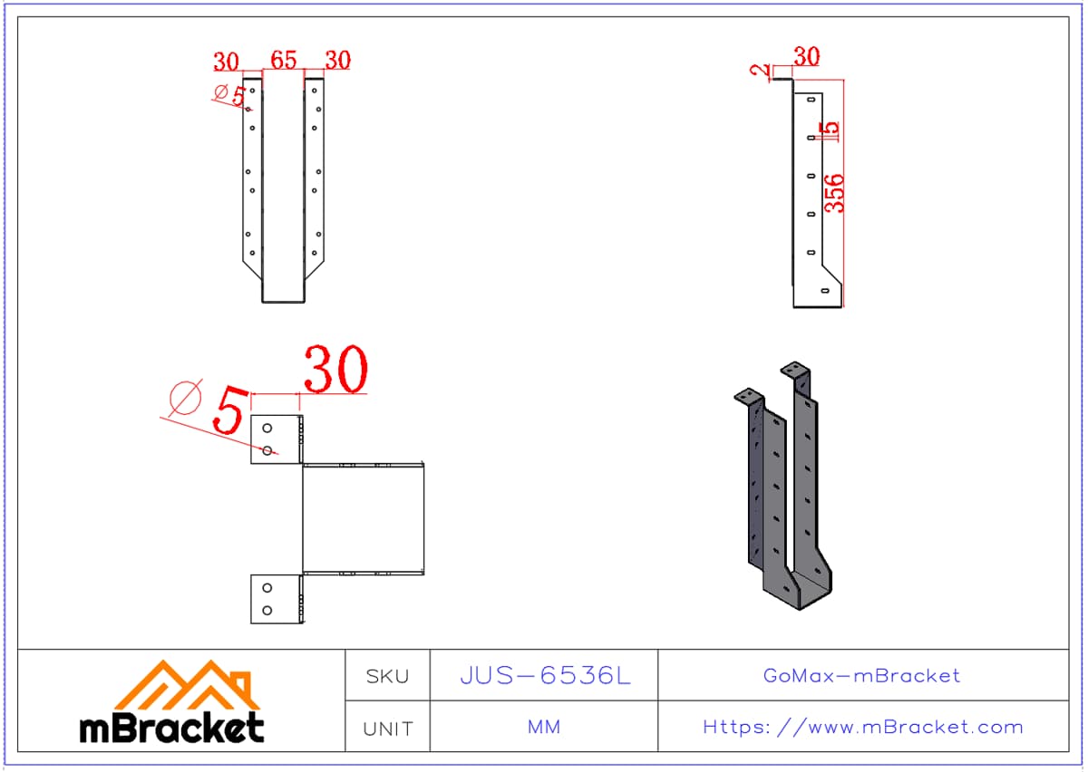 I-Joist Hanger Wood Structure Bracket - 2*65*356 Product Dimensions