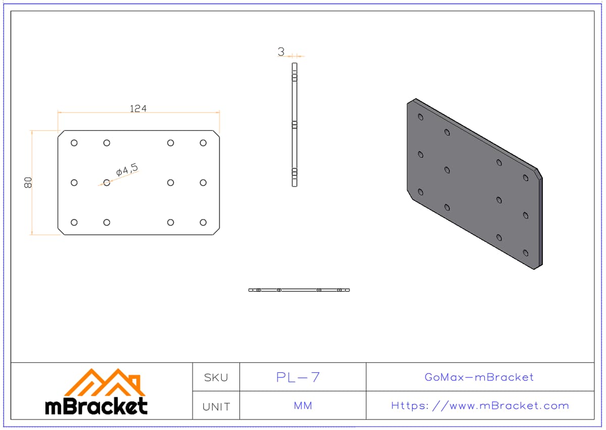 Flat Beam Connector Joist Splice Plate Steel & Wood Structure Reinforcement Connector - 3.0*80*124 Product Dimensions