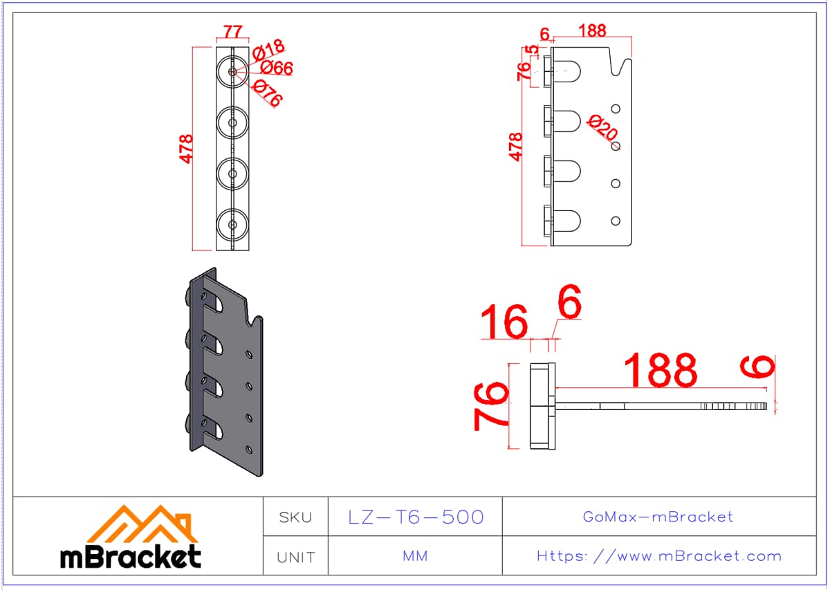 Concealed T-Shaped Beam-to-Column Connector for Japanese Timber Construction - 6*77*478 Product Dimensions