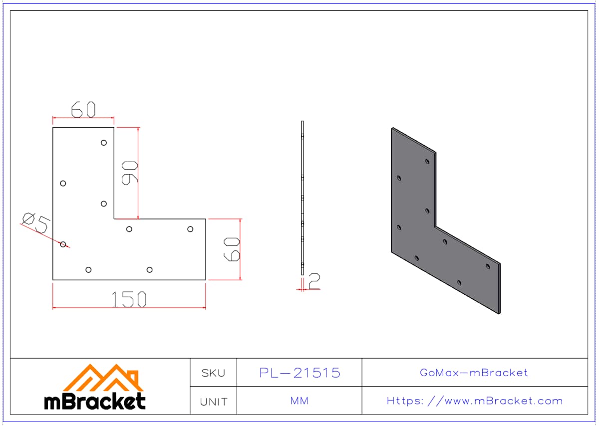 Flat Right Angle Connector Light Steel Structure Corner Connector Angle Bracket - 2.0*150*150 Product Dimensions