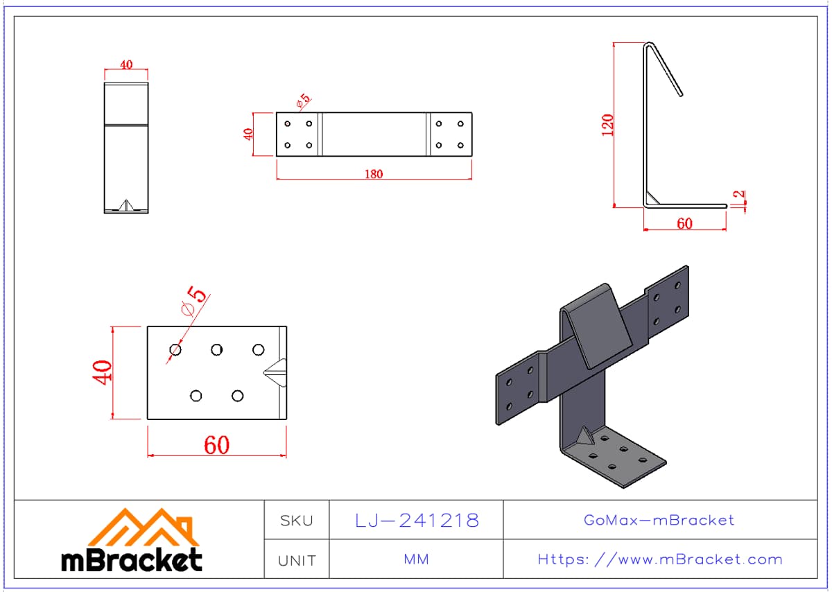 Sliding Wind-Resistant Tie, Timber Connector - 2*40*120*180 Product Dimensions